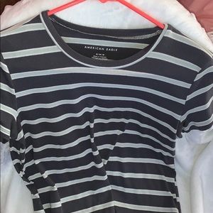 Teal and gray striped shirt